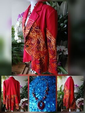 🔥NWT Sassy Jones Blazer Graphic Print Pockets 1X & FREE NECKLACE